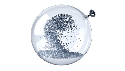 Clear sphere filled with metallic particles; resembles a wave