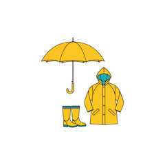 Yellow Raincoat Boots and Umbrella Outfit.