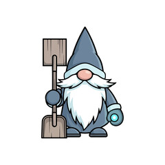 Cartoon Gnome with Shovel and Lantern.