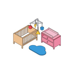 Baby Crib and Changing Table Illustration.