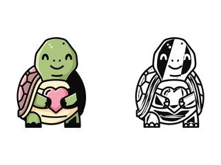 Obraz premium Cute cartoon turtles holding hearts