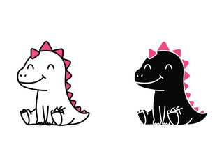 Cute cartoon dinosaur illustration in black and white © fff
