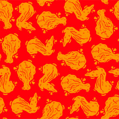 fried chicken seamless pattern background. doodle fried chicken pattern. Chicken leg seamless pattern. Chicken wings pattern. Fried chicken doodle pattern. fast food background.