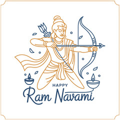 Ram Navami Modern Flat Vector Illustration.