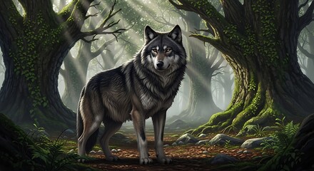 Majestic Wolf in a Forest.