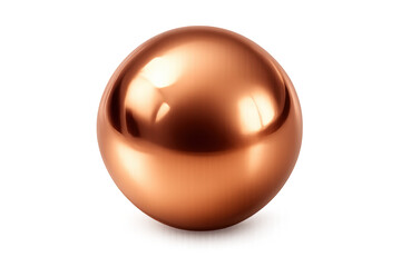 Copper sphere object design showing metallic material, shiny surface, glow, and reflection on transparent background