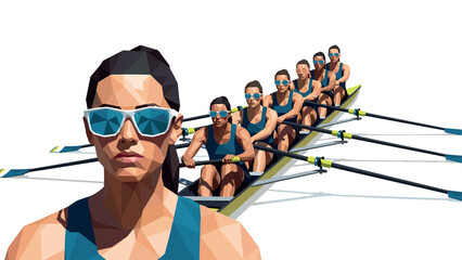 Geometric rowing team with sunglasses in action