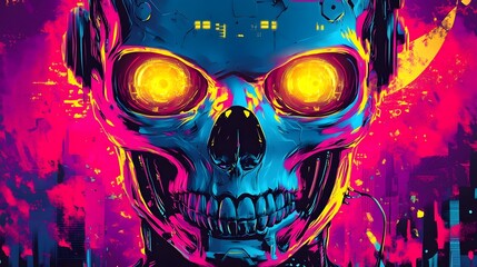 Surreal Psychedelic Skull with Neon Glow in Abstract Digital Art