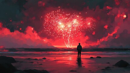 Mesmerizing Fireworks Display over Dramatic Coastal Landscape at Dusk