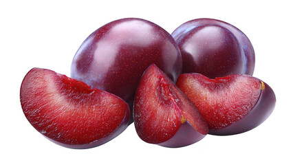 Ripe plums showcased against a deep black backdrop cluster of dark purple plums contrasts with a stark background