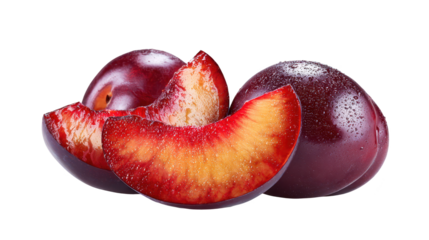 Peach and plum rest on dark background fruit duo displayed against deep contrasting backdrop