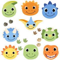 Obraz premium Cute Dinosaur Faces Illustration Set