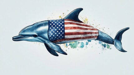 Patriotic Dolphin with American Flag Design