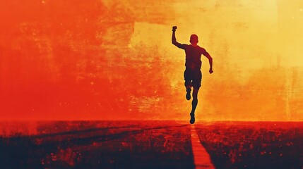 Silhouetted Runner Chasing the Sunset