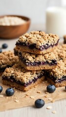 Vertical Peanut Butter Blueberry Oatmeal Bars Homemade Snack