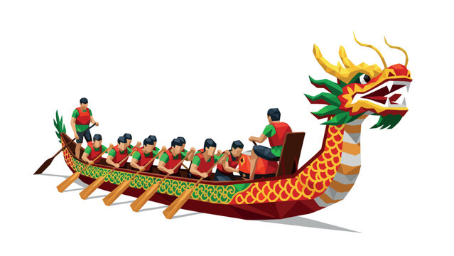 Traditional dragon boat racing with paddlers in colorful attire