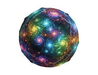 Abstract Cosmic Sphere with Colorful Galaxy Texture and Glowing Cells
