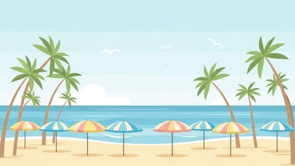 tropical beach with palm trees and umbrella