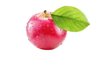 Red apple with green leaf on its side close up of fresh red apple featuring vibrant green leaf