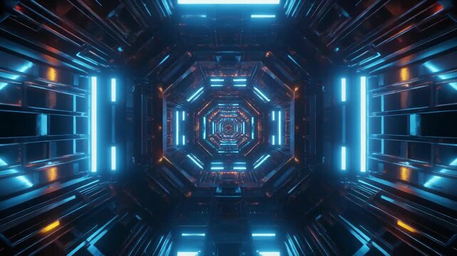 Futuristic symmetrical technology tunnel