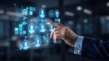 Business Person Touching Future Network Interface