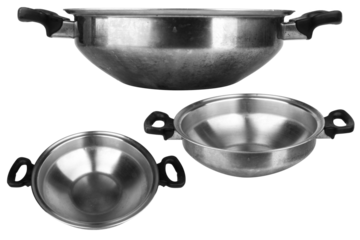 Cast iron pan with handle isolated on white background