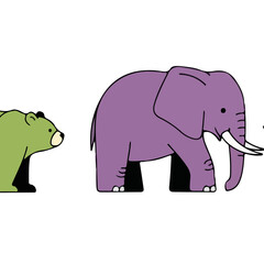 Fototapeta premium Cartoon bear and elephant standing side by side.