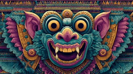 Obraz premium Fierce Balinese Barong Mask with Ornate Details 46be stock Photo