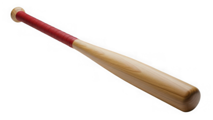 Wooden baseball bat with red handle isolated on transparent background