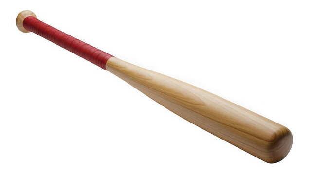 Wooden baseball bat with red handle isolated on transparent background