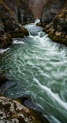 Fast Flowing Mountain River.