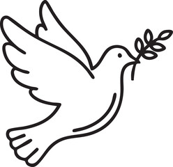 White Dove with Olive Branch on Transparent Background