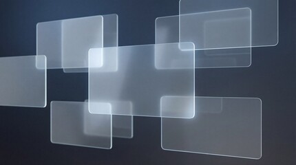 Transparent glass panes floating in a futuristic digital landscape with glowing interfaces and abstract shapes