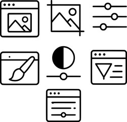 Image Editing Tools and Filters Panel Line Icons