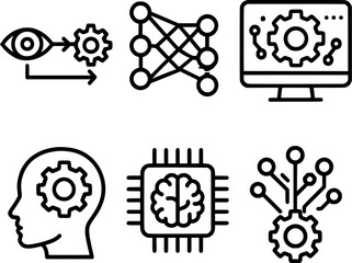 Machine Learning Process Line Icons Set