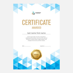 Certificate design, creative geometric background with triangles, award diploma template, certificate.
