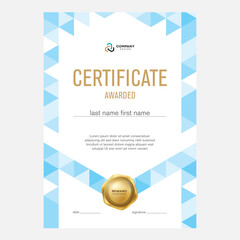 Certificate design, creative geometric background with triangles, award diploma template, certificate.