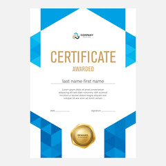 Certificate design, creative geometric background with triangles, award diploma template, certificate.