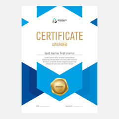 Certificate design, creative geometric background with triangles, award diploma template, certificate.