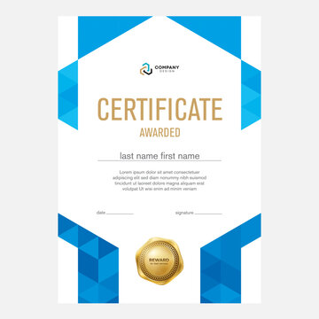 Certificate design, creative geometric background with triangles, award diploma template, certificate.
