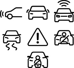 Smart Car Sensors and Vehicle Dashboard Line Icons