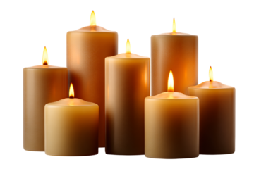 Group of Brown Candles on White Background