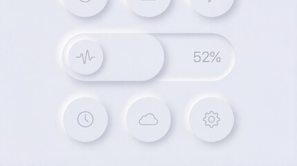 A user interface element displaying a progress bar at 52 percent with accompanying control icons