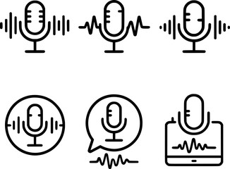 Voice Recognition Waveform Line Icons Set