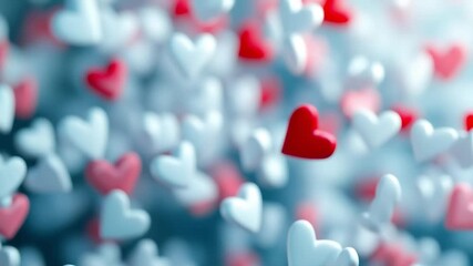 Vibrant red and white hearts in serene motion creating a romantic atmosphere