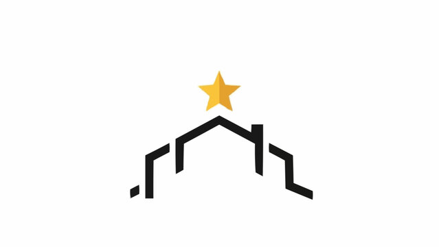 Black and yellow star graphic symbol.