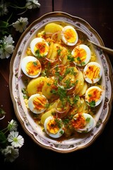 Traditional Potato Salad with Boiled Eggs and Herbs