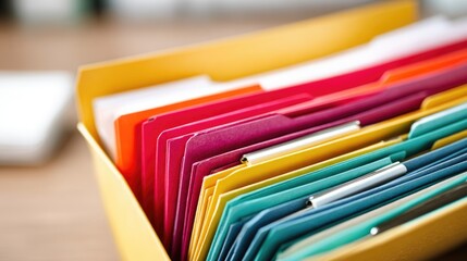 Close-Up of Colorful File Folders with Documents Inside