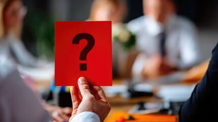 Business Meeting Concept with Red Question Mark Card