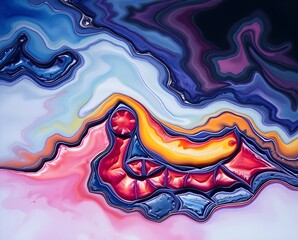 Surreal Sunset Landscape: 3D Painted Planets Floating Over Textured Abstract Waves